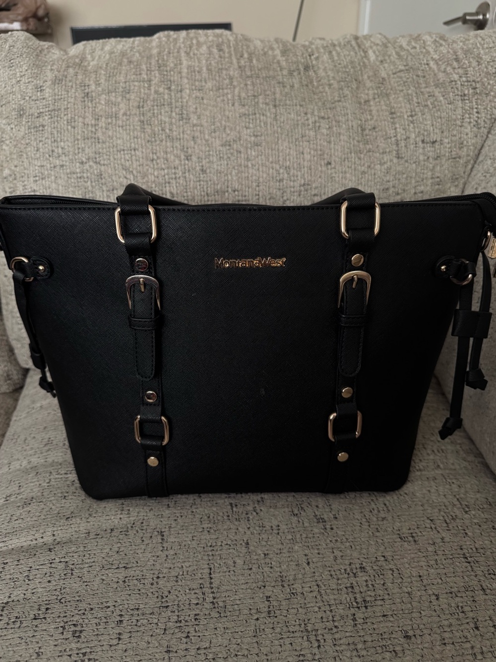 Montana West Black Tote with Gold Accents